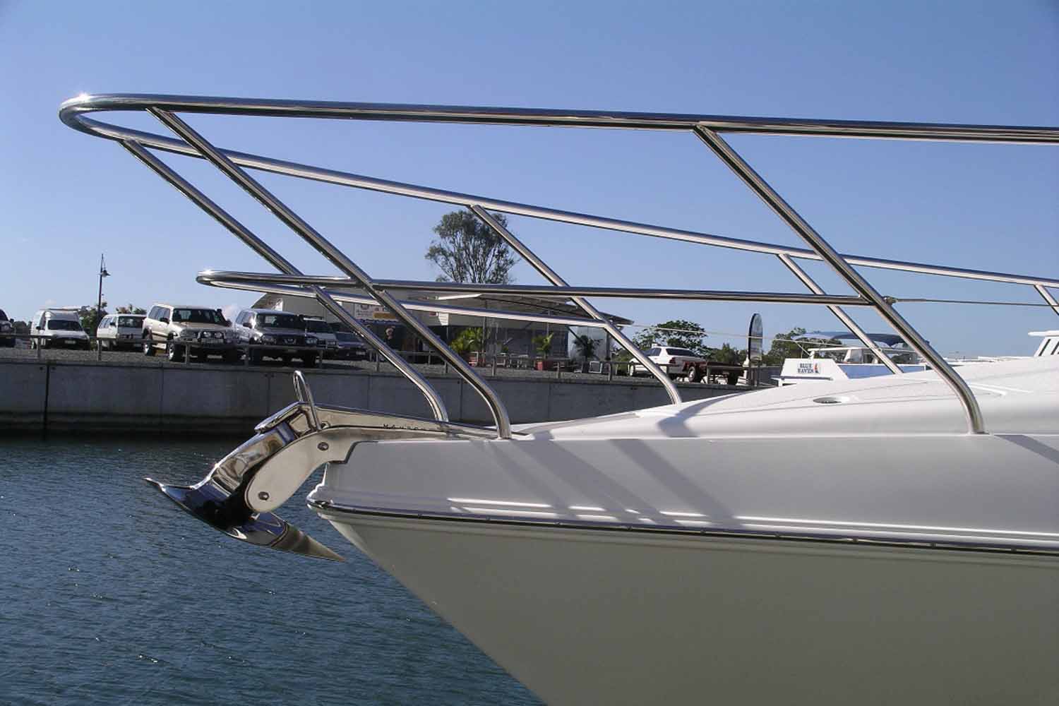 Stainless hand rails on boat