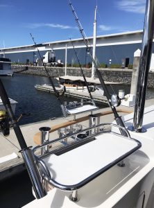 Stainless tubular bait board with four rod holders