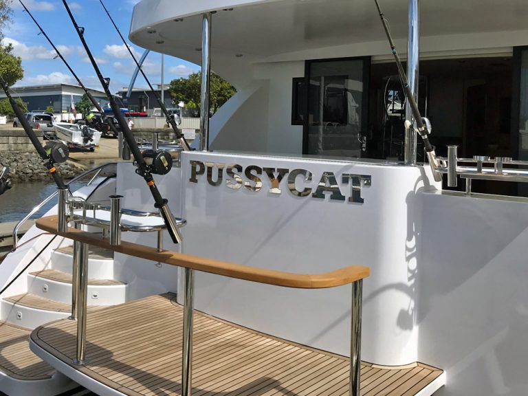 Custom Stainless Steel Boat Name 'Pussycat' by Southern Stainless-Side View 2