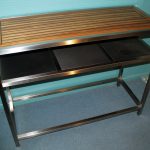 Stainless Steel Furniture, Stainless bench table with shelf and timber top